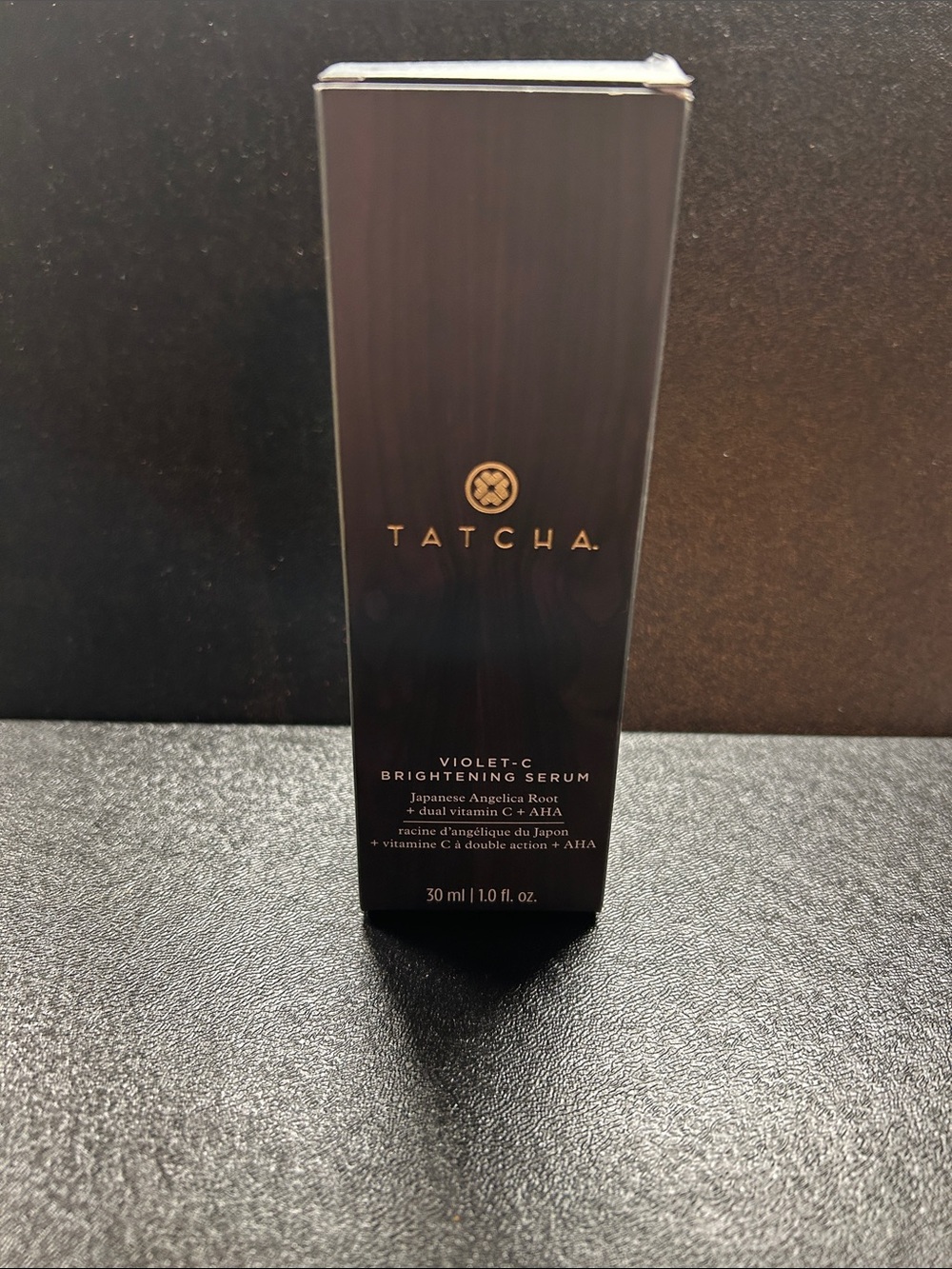 Tatcha Violet-C Brightening Serum Box in Dark Purple and Gold